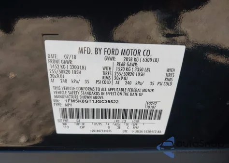 2018 Ford Explorer Sport z USA, uszkodzony, nr VIN 1FM5K8GT1JGC38622